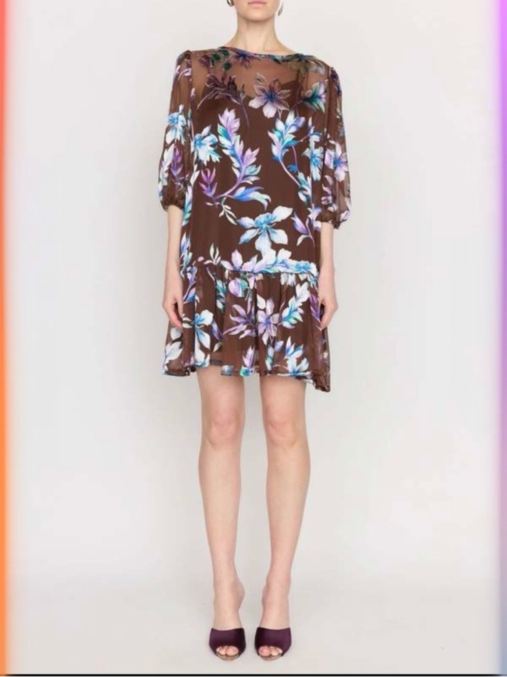 Christy Lynn Orion Silk Floral Mini Dress Brown NWT Medium